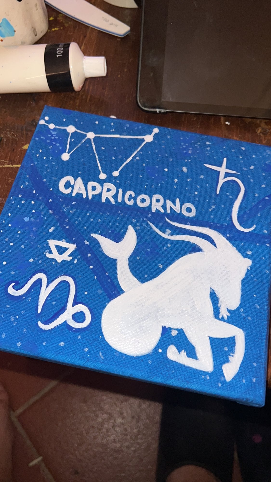 Capricorno — il quadro dal vivo, fotografato in atelier