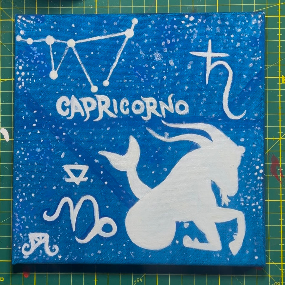 Capricorno, acrilico su tela 20x20 cm, BiancoMat