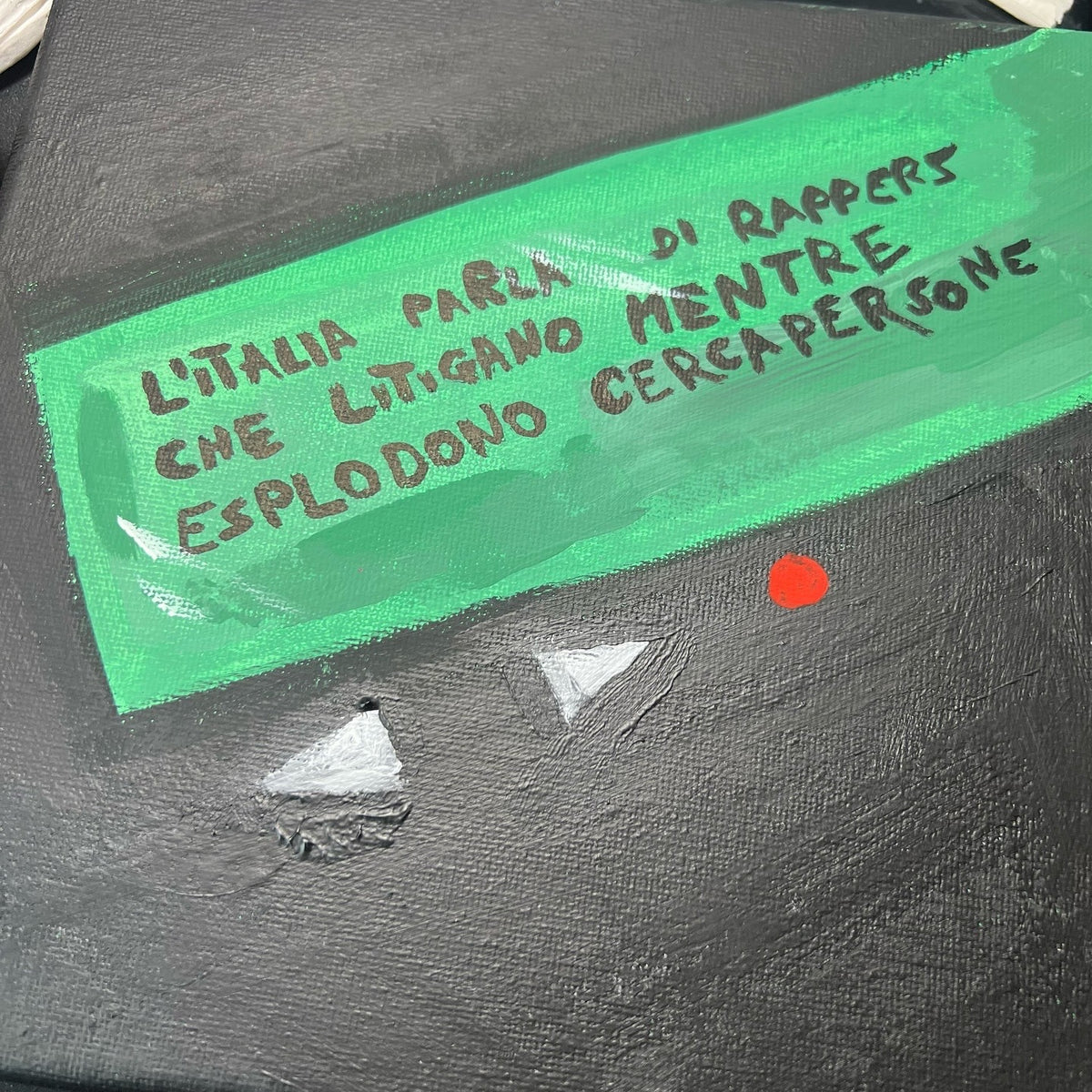 Cercapersone, acrilico su tela 20x20 cm, BiancoMat