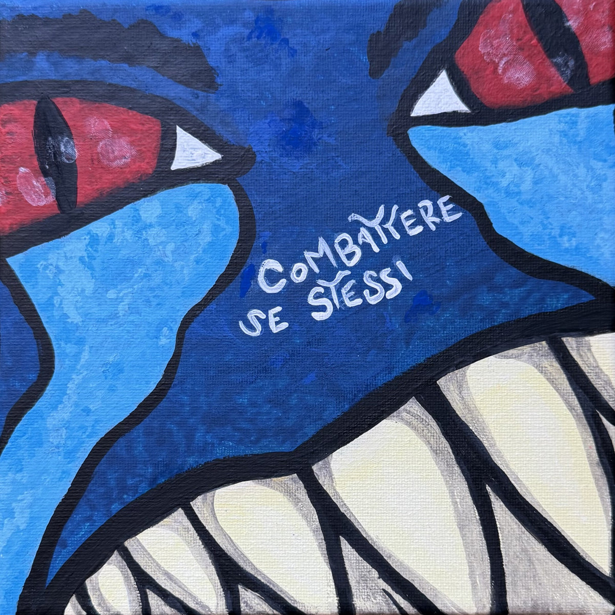 Combattere sé stessi, acrilico su tela 20x20 cm, BiancoMat