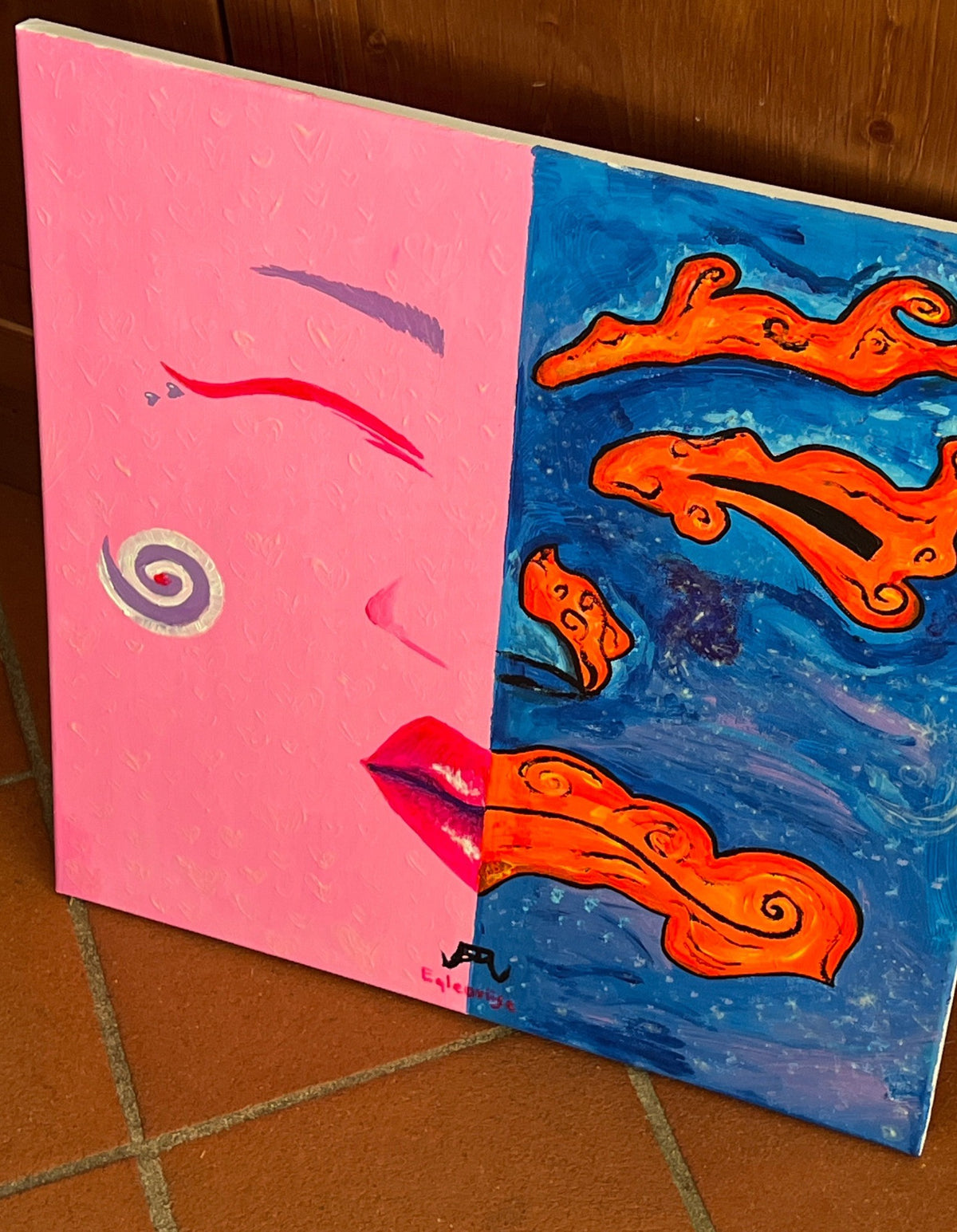 Dolce e Cattivo ft. Egleoriise, Acrilico e vernice fosforescente su tela, 40x40 cm