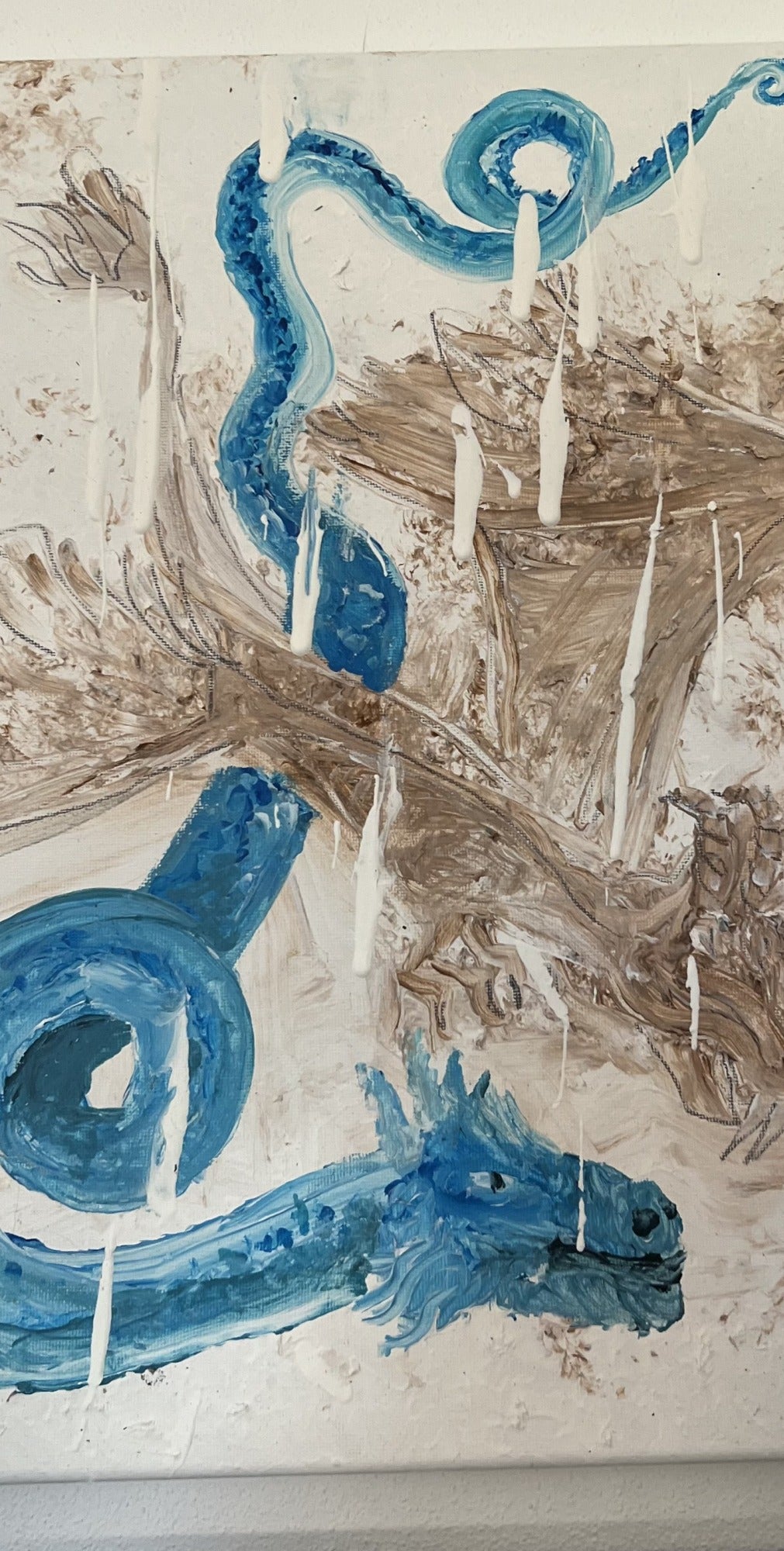 Drago d'acqua ft. Bal, acrilico su tela 20x30 cm, BiancoMat