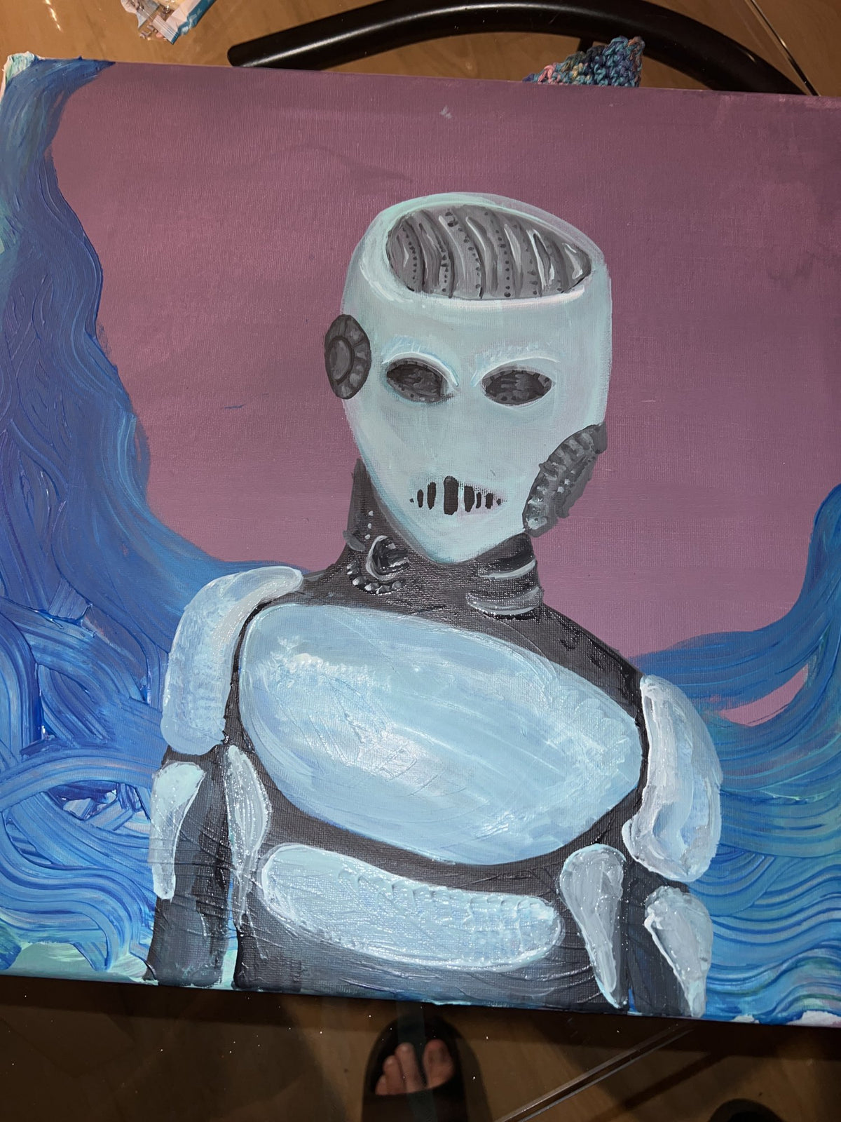 Escape Room robot — il quadro dal vivo, fotografato in atelier