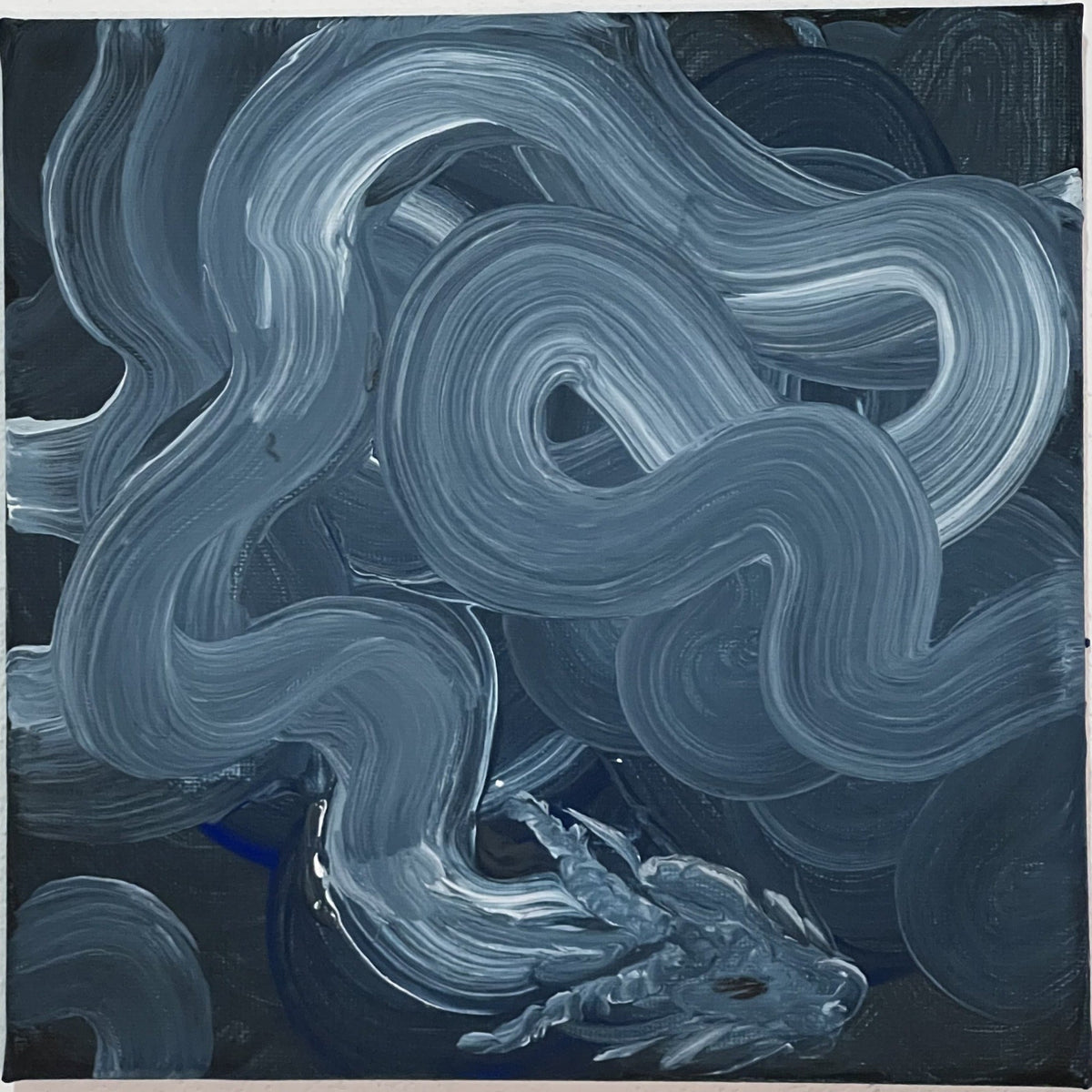 Flusso di drago bianco, acrilico su tela 20x20 cm, BiancoMat