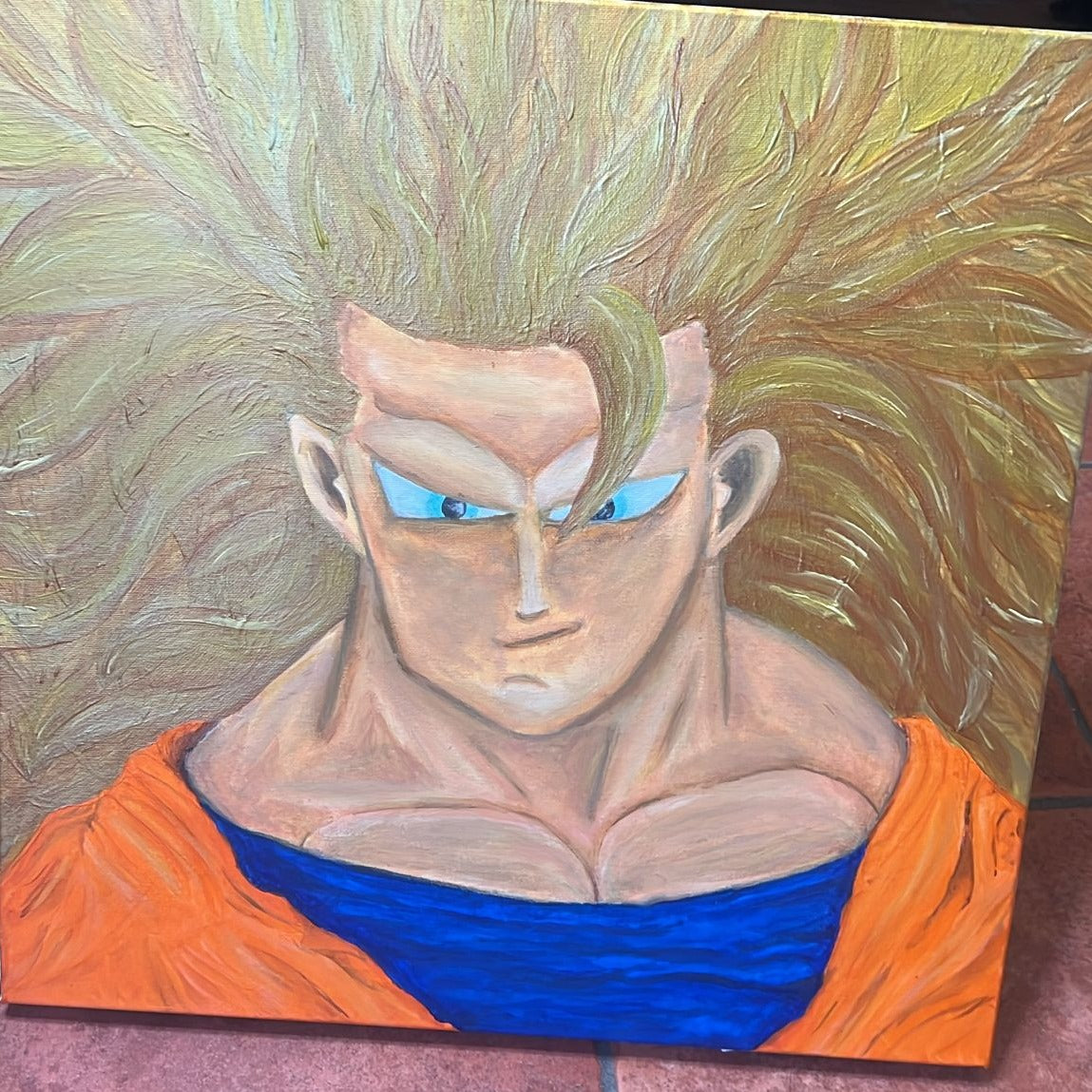 Goku rinascimentale, acrilico su tela 50x50 cm, BiancoMat