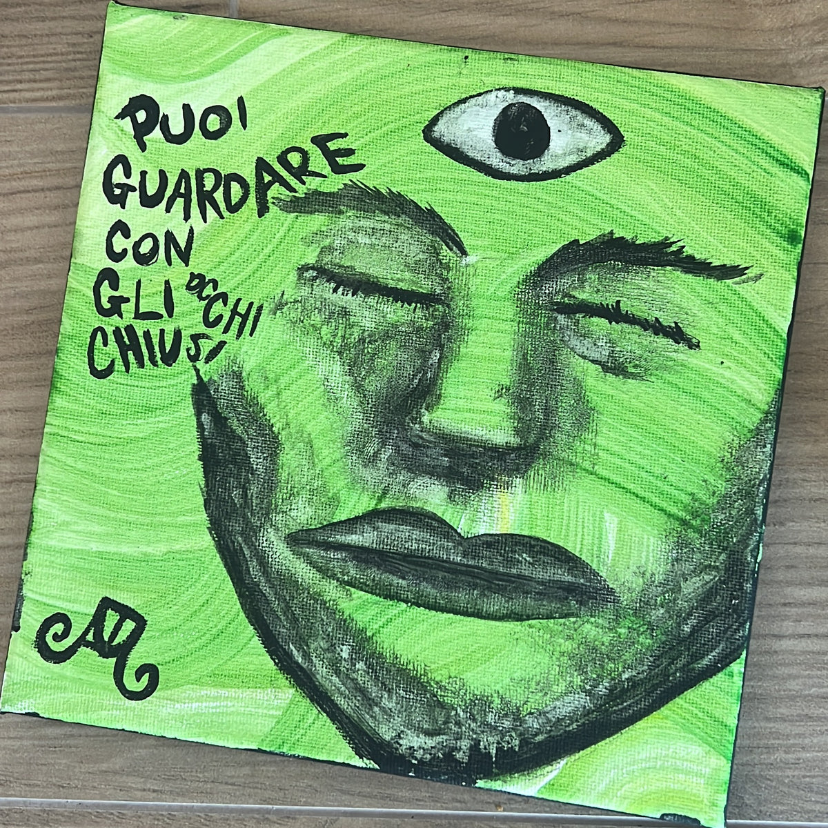 Guardare con gli occhi chiusi, acrilico su tela 20x20 cm, BiancoMat