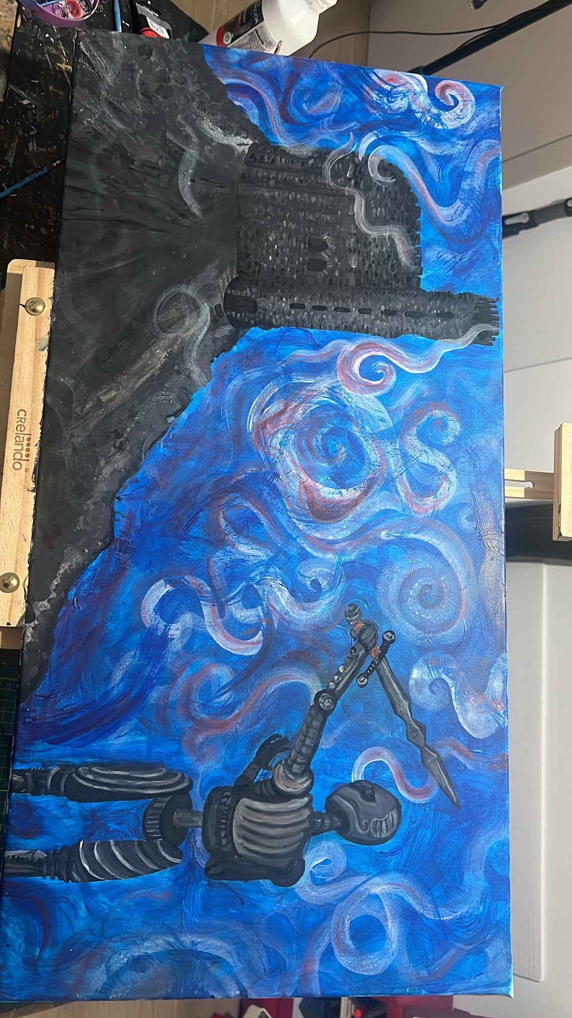 Il Robot medievale — il quadro dal vivo, fotografato in atelier