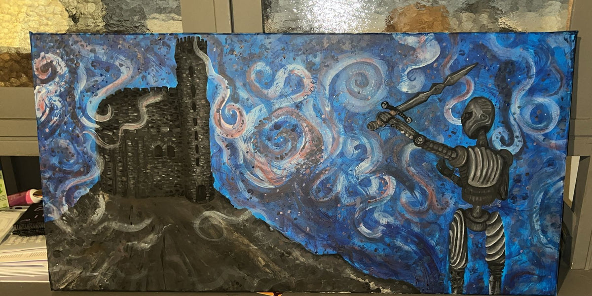 Il Robot medievale, acrilico su tela 100x50 cm, BiancoMat