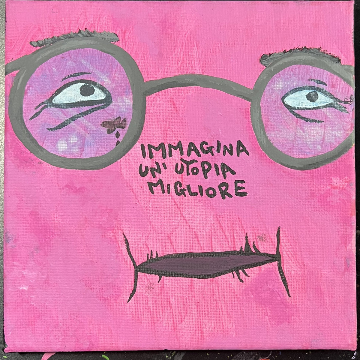 Immagina un'utopia migliore, acrilico su tela 20x20 cm, BiancoMat
