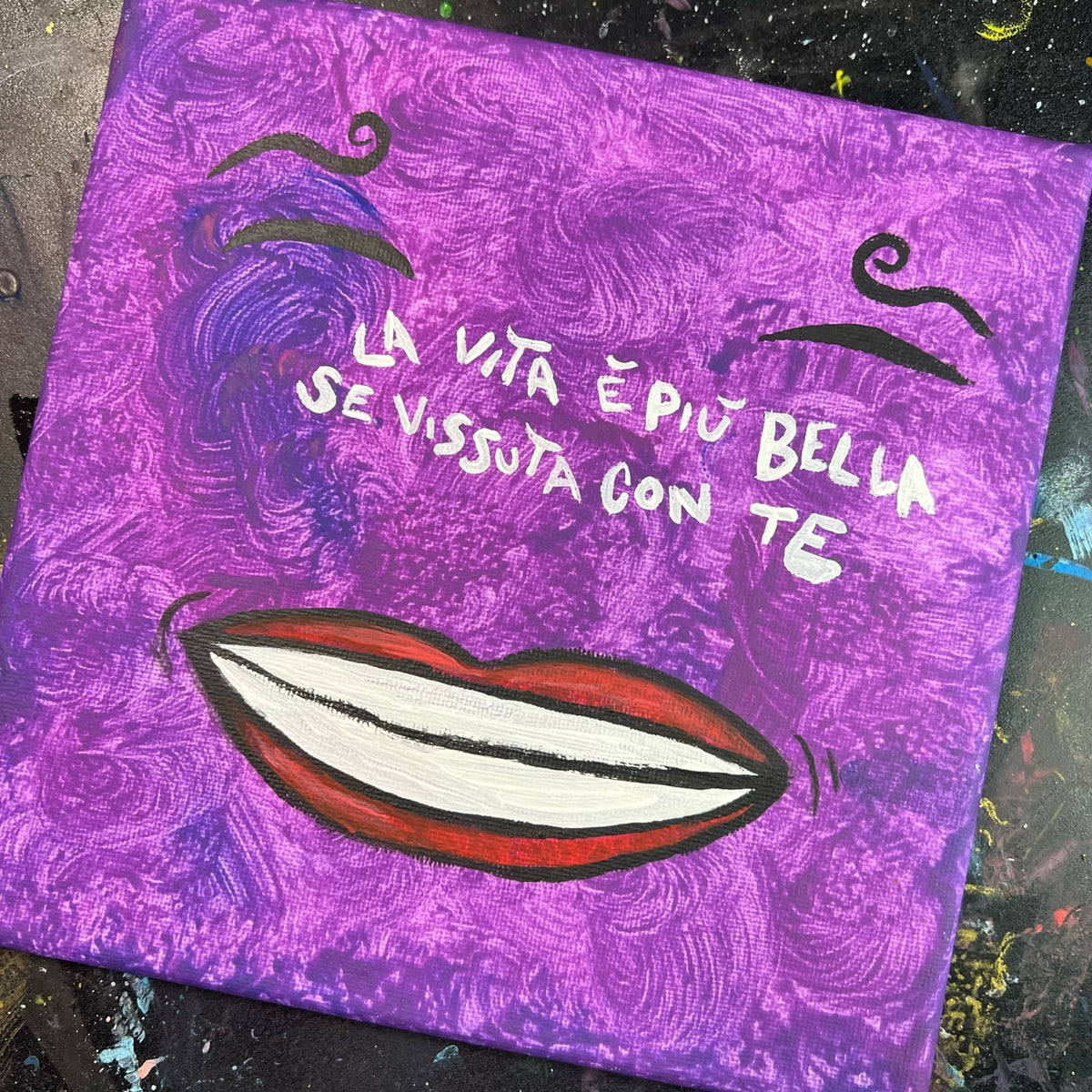 La vita è più bella se vissuta con te, acrilico su tela 20x20 cm, BiancoMat