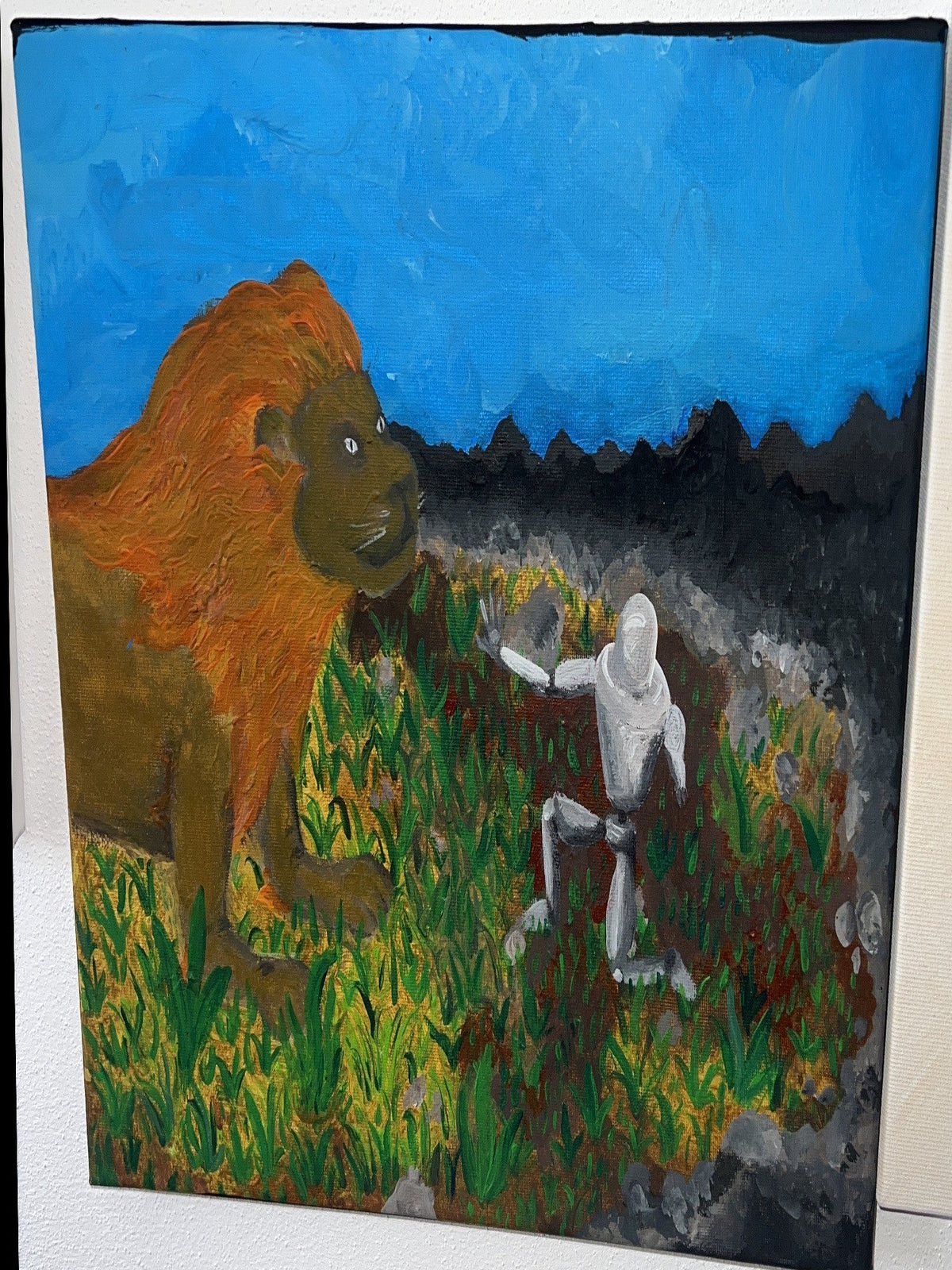 Leone Vs. Robot, prima versione del quadro, BiancoMat