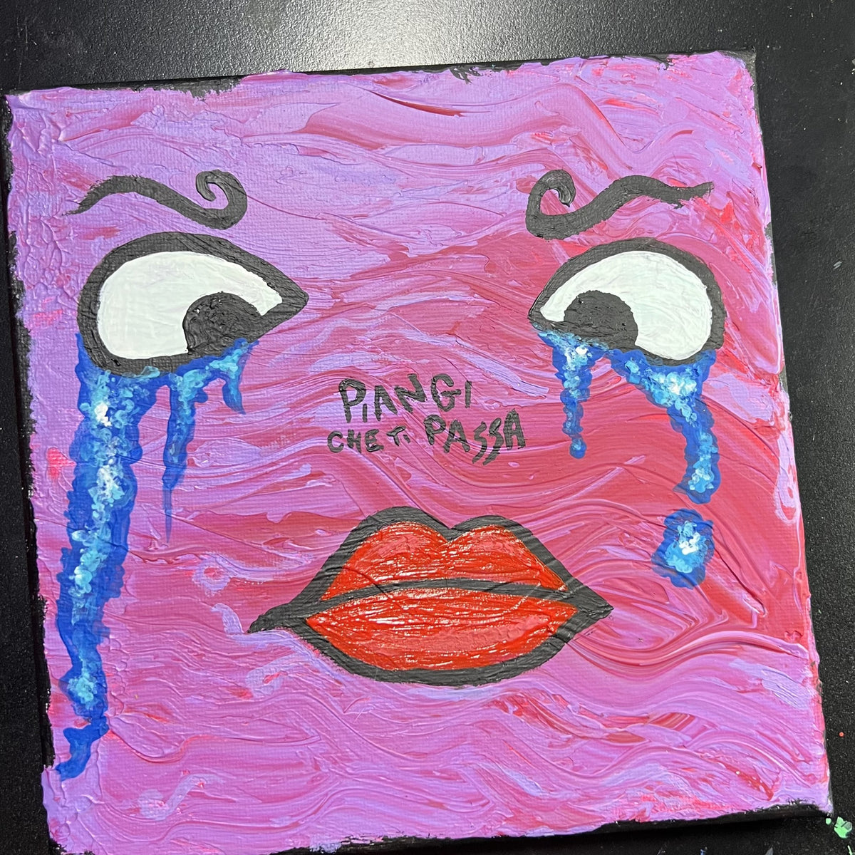 Piangi che ti passa, acrilico su tela 20x20 cm, BiancoMat