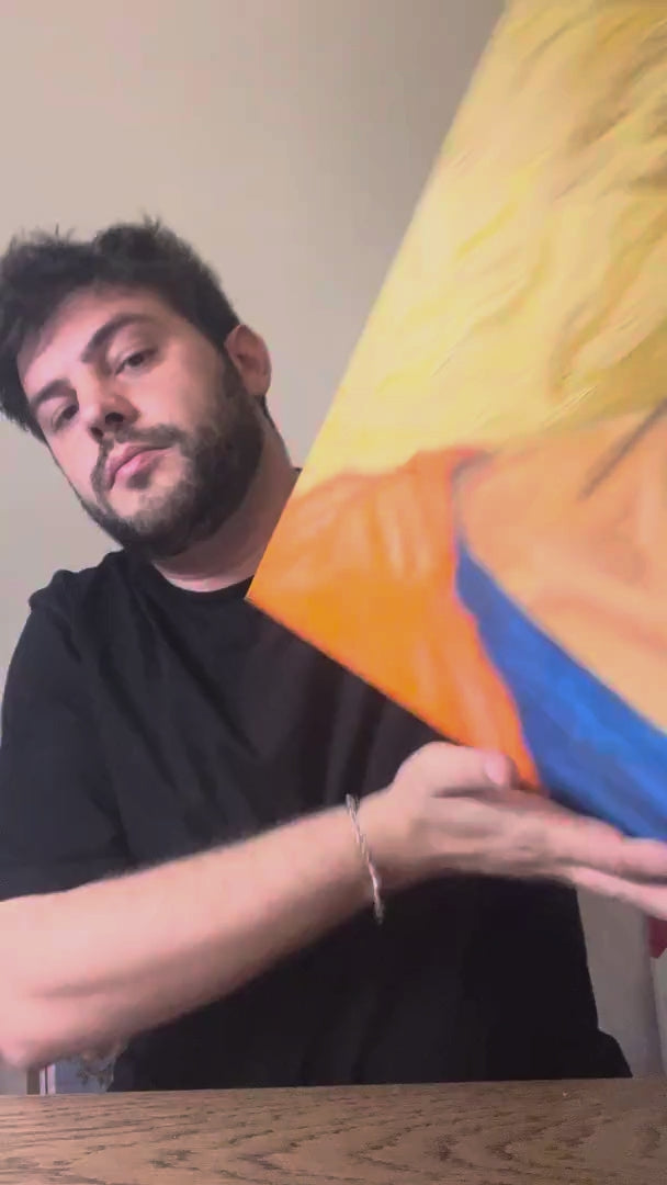 Goku rinascimentale — il quadro ripreso dal vivo