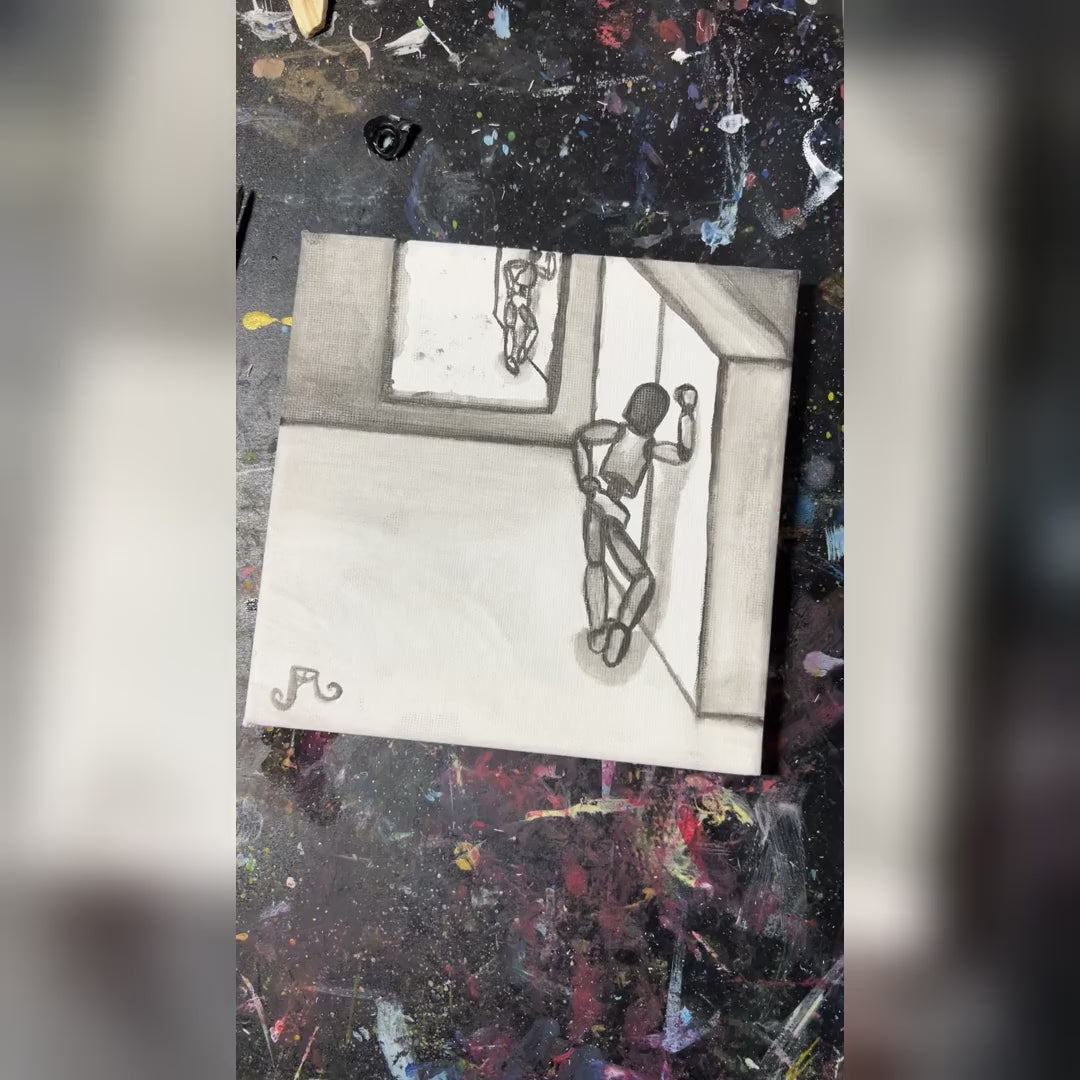 Un robot vanitoso - giro dell'opera: il quadro ripreso dal vivo, dalle prime clip alle ultime. Dipinto originale di BiancoMat.