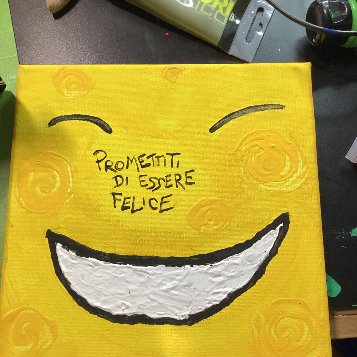 Promettiti di essere felice, acrilico su tela 20x20 cm, BiancoMat