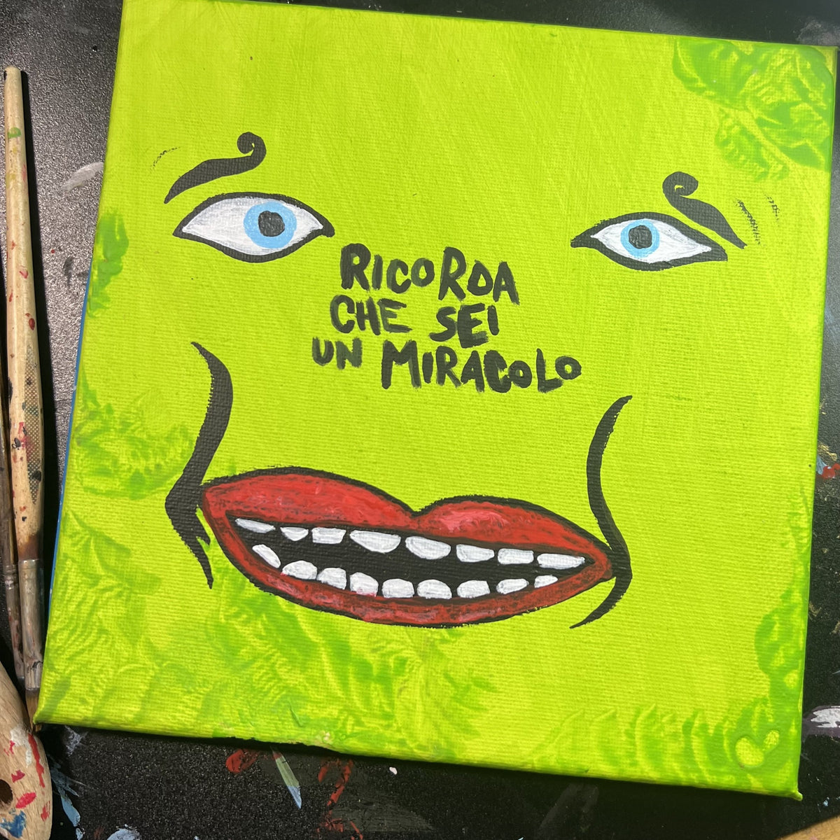 Ricorda che sei un miracolo, acrilico su tela 20x20 cm, BiancoMat