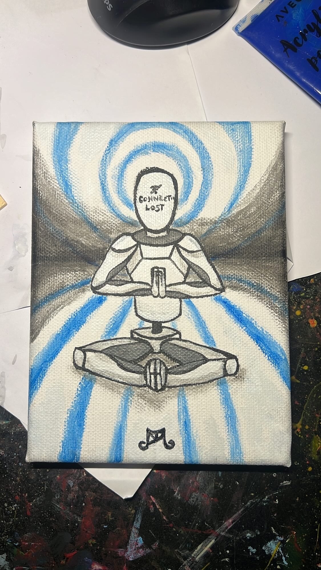 Robot fuori fase — il quadro dal vivo, fotografato in atelier
