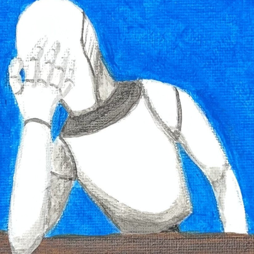 Un robot in terapia, acrilico su tela 20x20 cm, BiancoMat